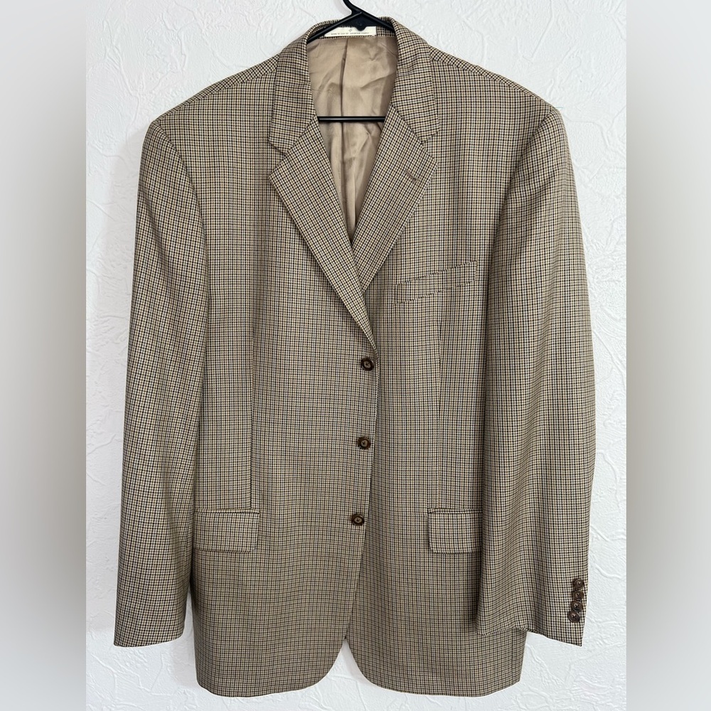 Mens Blazer Sport coat Jacket Joseph Abboud 44L Silk Wool Tan Plaid